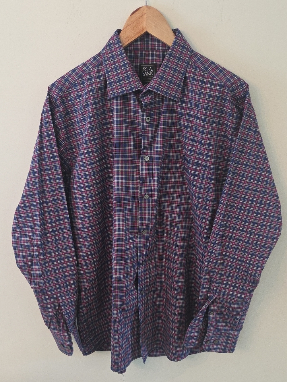 Jos. A. Bank Men's Blue and Red Plaid Button-Down Shirt